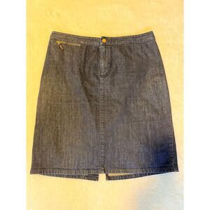 Lauren Ralph Lauren Denim Skirt Womens 12 Dark Wash Pencil Knee Length Gold Zip